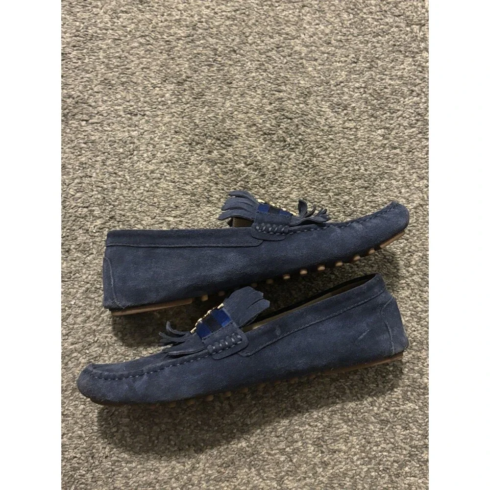TORY BURCH Gemini Driver Blue Suede Loafers Fringe Size 11‎